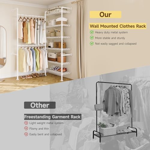 ONBRILL L2 Wall Mounted Closet System, Industrial Pipe Clothing Rack - Image 4
