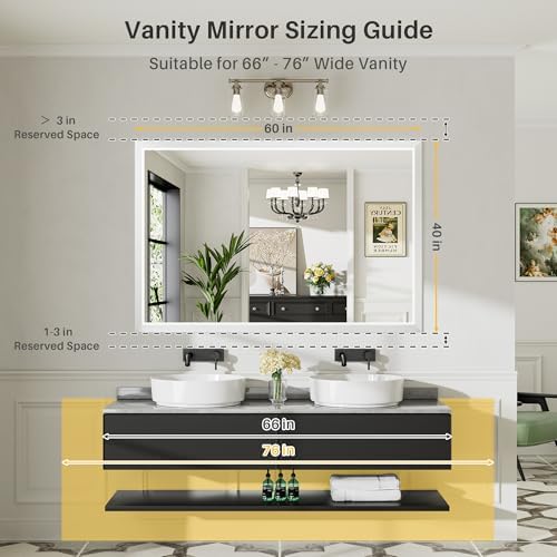Briivue Bathroom Wall Mirror, 60x40 Inch - Image 2
