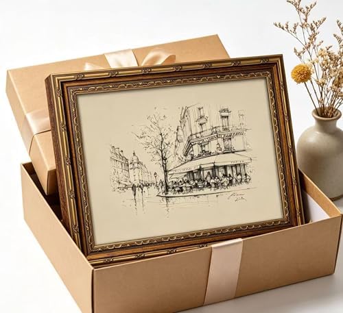 Vintage Gold Framed Black and White Sketch Wall Art French Cafe Sketch Canvas - Image 4