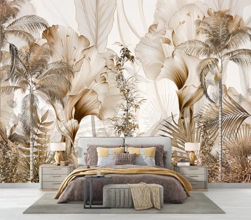 Modern Neutral Beige Abstract Tropical Leaves Art Wallpaper Peel and Stick - Image 3