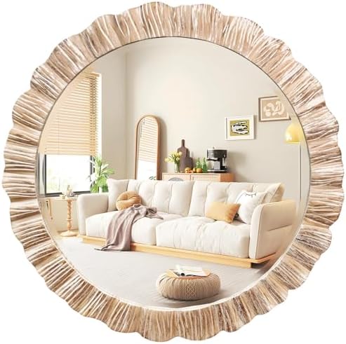 35" Large Round Wood Mirror, Rustic Wall Mirror by GIFTTROVE