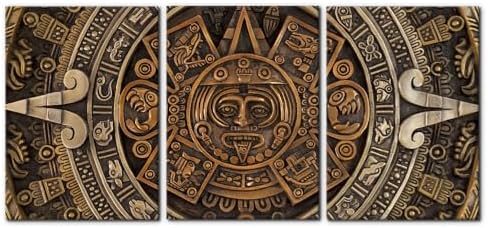 Pacimo Framed Canvas Print Wall Art Set Ancient Aztec Calendar Nature by Pacimo