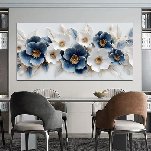 Large Canvas Wall Art for Living Room Blue and White Floral Print Painting wall - Image 4