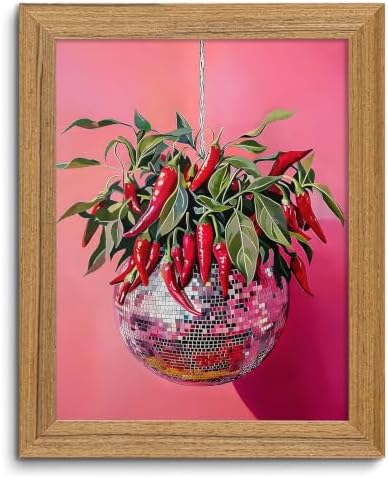 Funny Framed Wall Art Chili Disco Ball Funky Kitchen Print Wall Decor by ZMDDYSWallArt