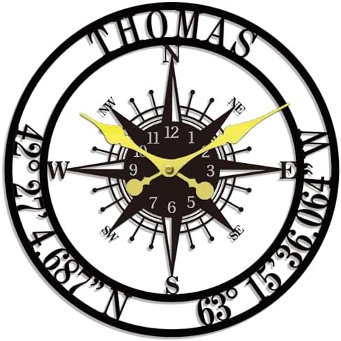 Personalized Metal Wall Clock Custom Compass Clock by HZYCYYFC