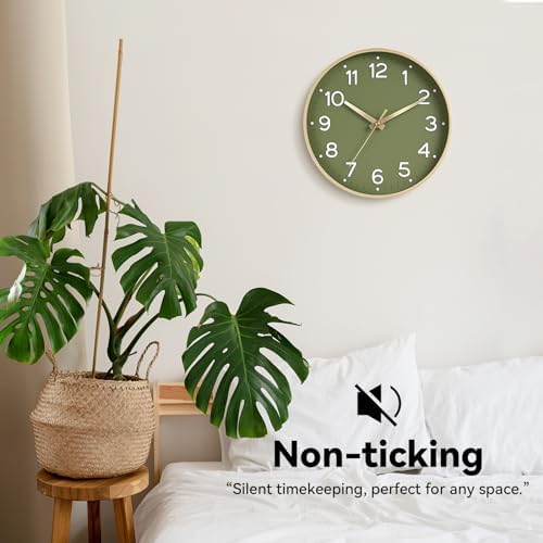 Roymnie 12 Inch Wall Clock Battery Operated Silent Non Ticking Green Analog - Image 5