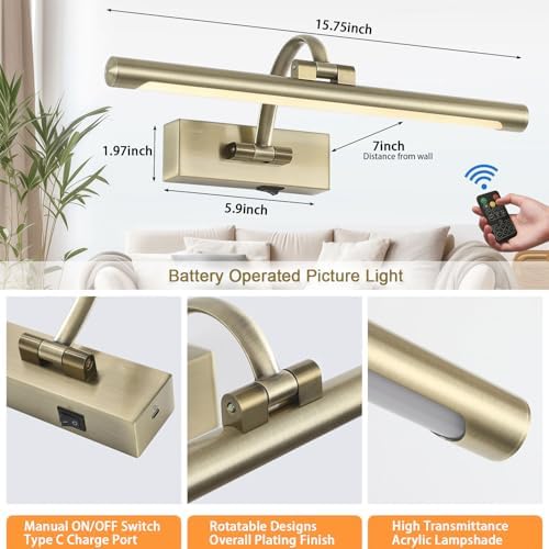 Tassuowell LED Picture Lights for Wall Rechargeable, Battery Operated Art Light - Image 2