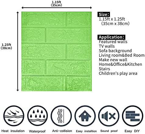 3D Wall Panels Peel and Stick, 29 Sq Ft Coverage, Faux Brick Green - Image 3