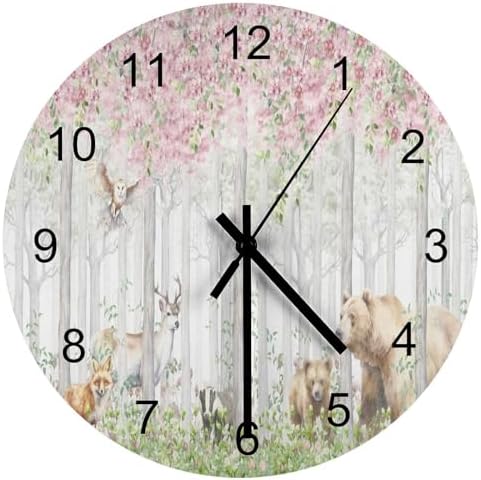 Forest Wall Clock Silent Non Ticking Battery Operated, Cartoon Nature Forest by LOMADIA