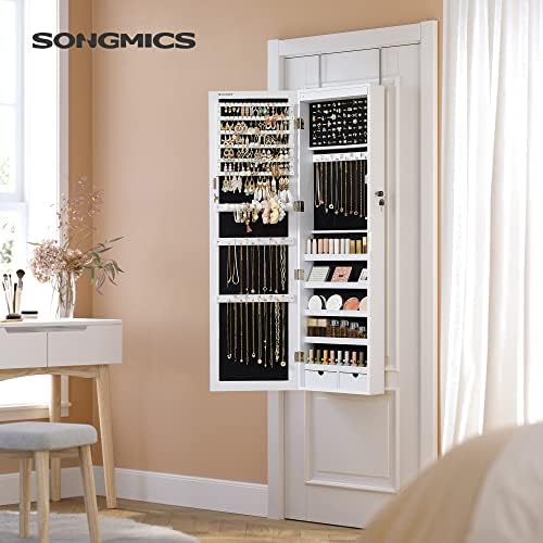 SONGMICS 6 LEDs Mirror Jewelry Cabinet, 47.2-Inch Tall Lockable Wall or Door - Image 2