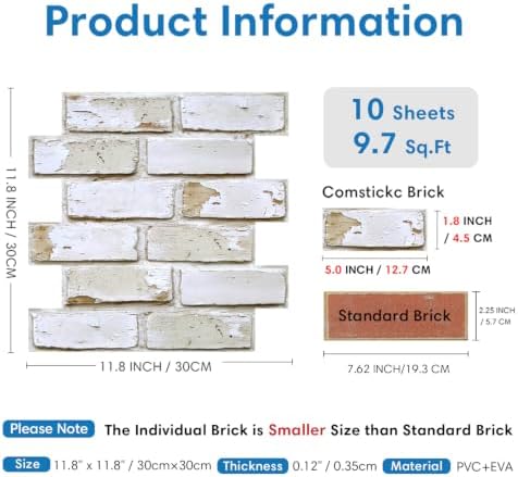 COMSTICKC 3D Faux Brick Wall Panels Peel and Stick - Image 3