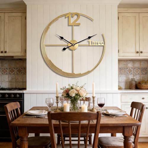 Large Gold Wall Clock, Modern Minimalist Wall Clock Round Silent Non-Ticking - Image 2
