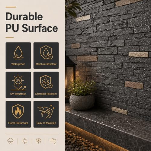 Faux Stone Wall Panels, 6 Pack PU Stone Veneer Panels, 44.9" L x 11.9" H x 1.5" - Image 6