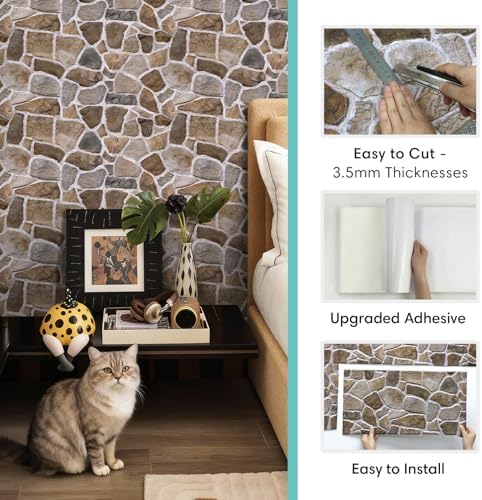 Commomy Faux Stone Peel and Stick 3D Wall Panels 10 Pcs 11.8" x 11.8" - Image 4