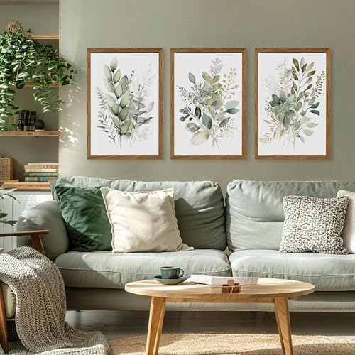 AVECCO 3 Pieces Green Watercolor Botanical Framed Canvas Wall Art 16x24 in - Image 5