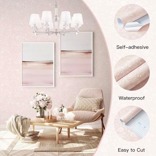 Guvana Pink and White Peel and Stick Wallpaper Floral Wallpaper Slef Adhesive - Image 2