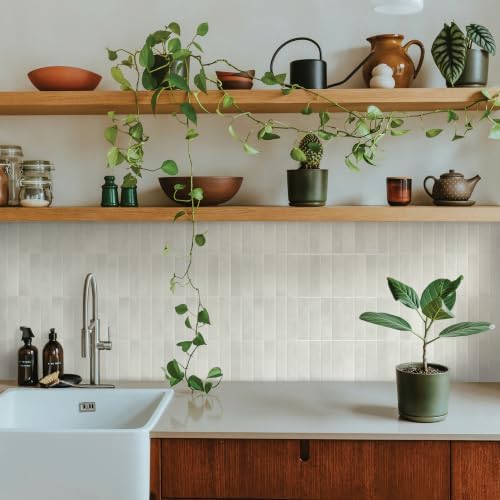 Smart Tiles Peel and Stick backsplash, Stacked White & Grey - Image 2