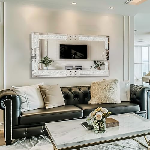 Crushed Diamond Mirror Silver: Rectangular Wall Decor 47.2"x23.6" - Image 4