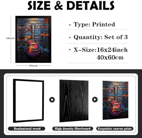 NCCXNCC 3Pcs Black Frame Music Theme Canvas Wall Art 16x24 inch Painting - Image 5