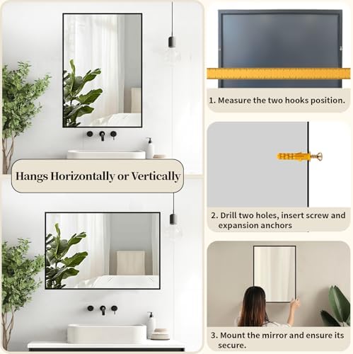 Sunniry Mirrors for Bathroom Sink, 24x32 inch Wall Mirror, Matte Metal Frame - Image 5