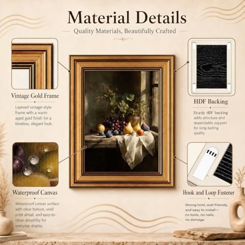 Gold Framed Wall Art, Vintage Fruit Still Life Canvas Prints – Farmhouse - Image 4