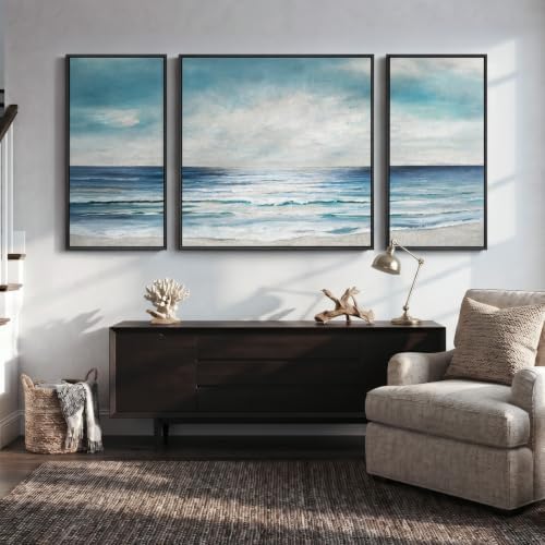 Extra Large Framed Blue White Coastal Wall Art - Image 2