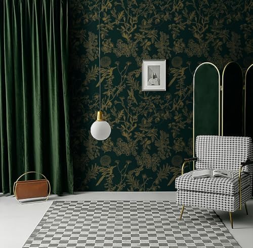 Safiyya 78.7" ×17.3'' Floral Peel and Stick Wallpaper Blackish Dark Green and - Image 4