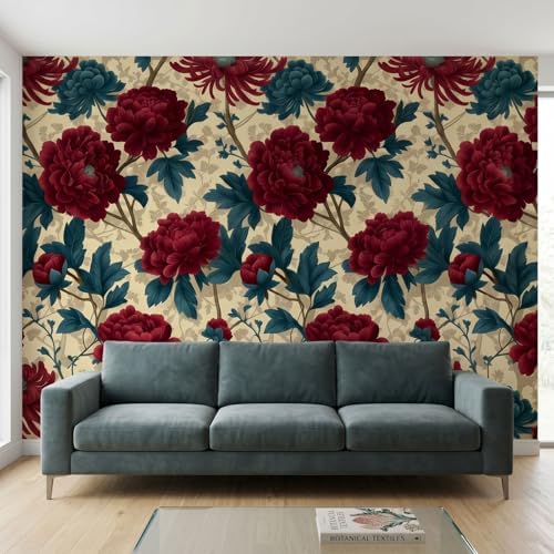 Toolhom-Floral Wallpaper Peel and Stick Red Peony Flower - Image 2