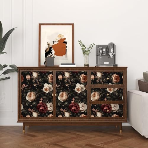 Laatse Vintage Black Red Rose Floral Wallpaper Peel and Stick 17.5"x393" - Image 3