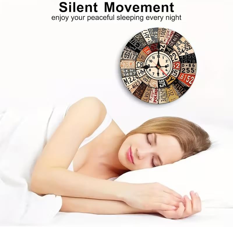 Vintage License Plate Timekeeper Clock 2D Art Print Silent Wall Clock, 10/12 - Image 5