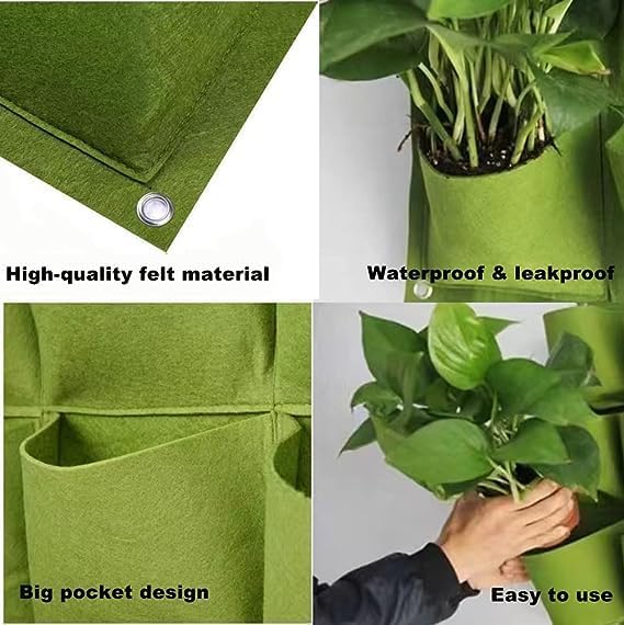 AYNEFY 4Pcs 4 Pocket Hanging Planter Bags, Wall Mounted Reusable Degradable - Image 5
