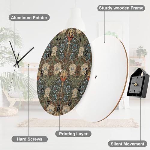 William Morris Wall Clock, Vintage Art Garden Plants Herbs Flower Wall Clocks - Image 7
