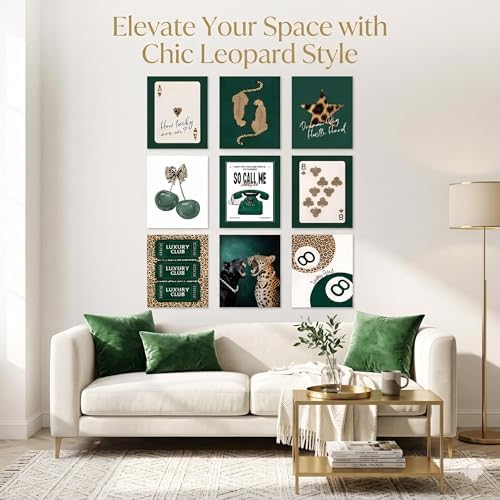 9Pcs Trendy Green Leopard Canvas Wall art, Fashion Cheetah Aesthetic Wall Decor - Image 5