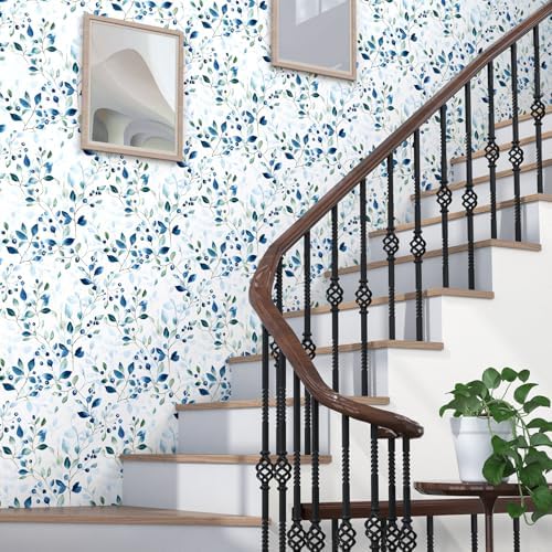 BOKEBEVE Super Long Leaf Wallpaper Peel and Sticck Blue Green 17.5 x 787In - Image 3