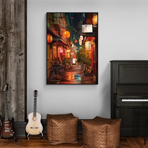 Japanese Tokyo Tea House Canvas Wall Art Asian Lantern Street Night Scene - Image 2
