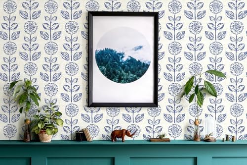 Wudnaye Blue Floral Peel and Stick Wallpaper - Image 5