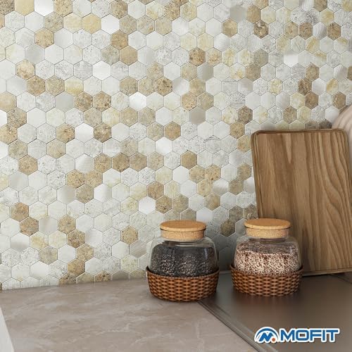 Peel and Stick Backsplash Hexagon Marble Tiles Castle Brown 10pcs - Image 4