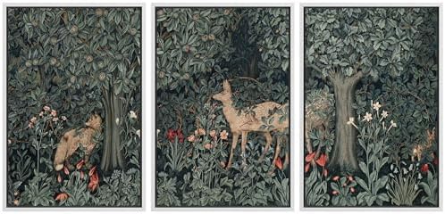 MUDECOR Framed Canvas Print Wall Art Enchanted Forest Fauna Deer Among Flora by MUDECOR