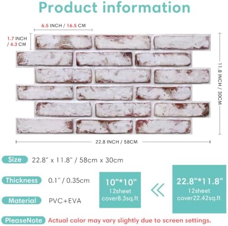 Commomy Faux Brick 3D Wall Panels, Thin UrltraLight PVC 12 pcs - Image 6