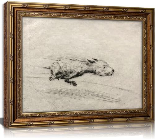 Vintage Gold Framed Dog Wall art, Funny Antique Terrier Portrait Sketch Canvas by JPDSIIPXZwallart