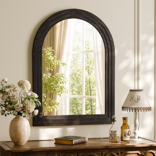 Arched Wall Mirror 30" x 40", Solid Wood Frame Bathroom Mirror by XRAMFY