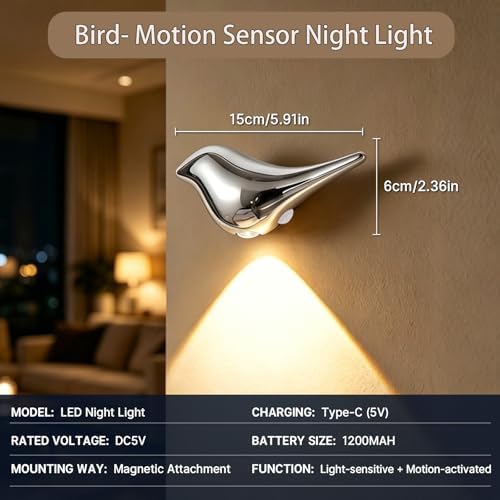 Motion Sensor Night Light:Cute Bird Rechargeable Lights 2 Pack - Image 2