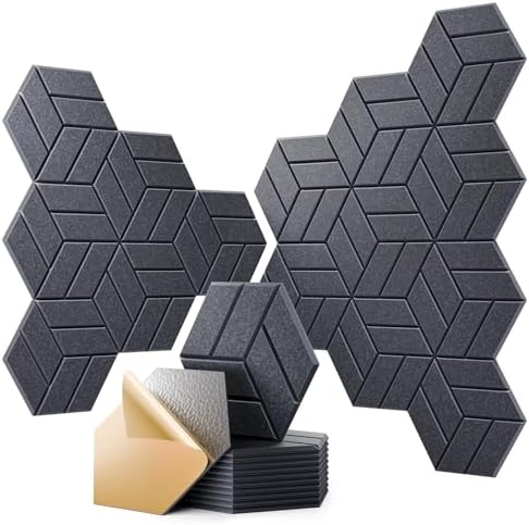 12Pcs Acoustic Panels with Self-adhesive, Hexagonal Soundproof Wall Panels High by OTUOER