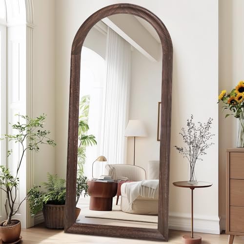 71x32 Solid Wood Arched Full Length Mirror, Elegant Brown Finish - Image 6