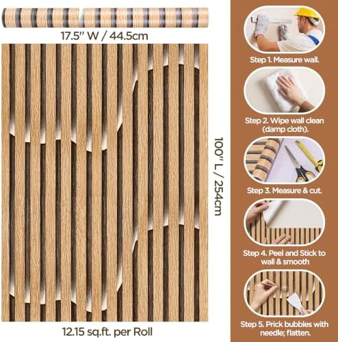 Peel and Stick Wood Slat Wallpaper 17.5" x 500" Self-Adhesive Wood Panel - Image 3