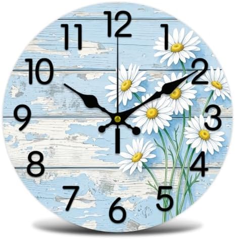 Daisies Wall Clock Silent Non-Ticking 12" by WHIMSTITCH