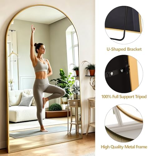 DMWOODFL 46"x90" Extra Large Arched Full Length Gold Mirror - Image 2