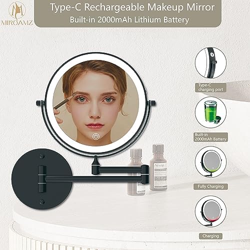8" Wall Mounted Lighted Makeup Mirror, Matte Black - Image 5