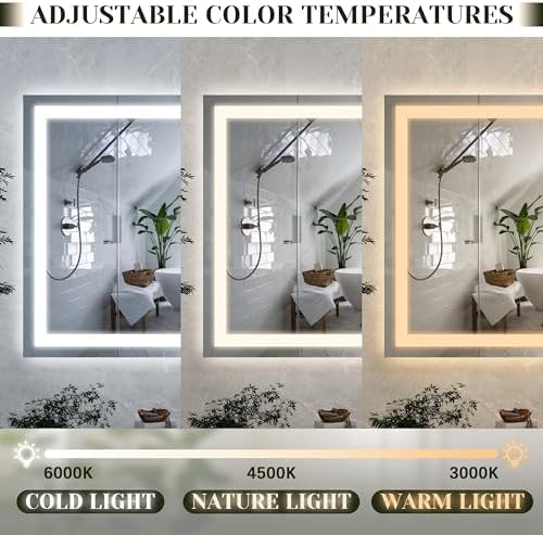 ROLOVE 32x22 Lighted Vanity Mirror, Wall-Mounted, Detachable 10X Magnifier - Image 4