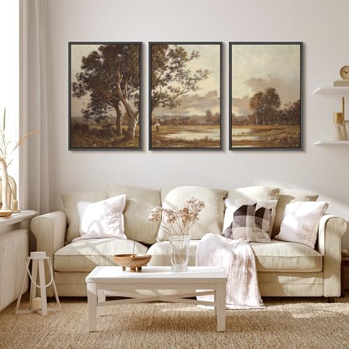 MUDECOR Framed Canvas Print Wall Art Rural Idyll Lakeside Trees and Pastoral - Image 4